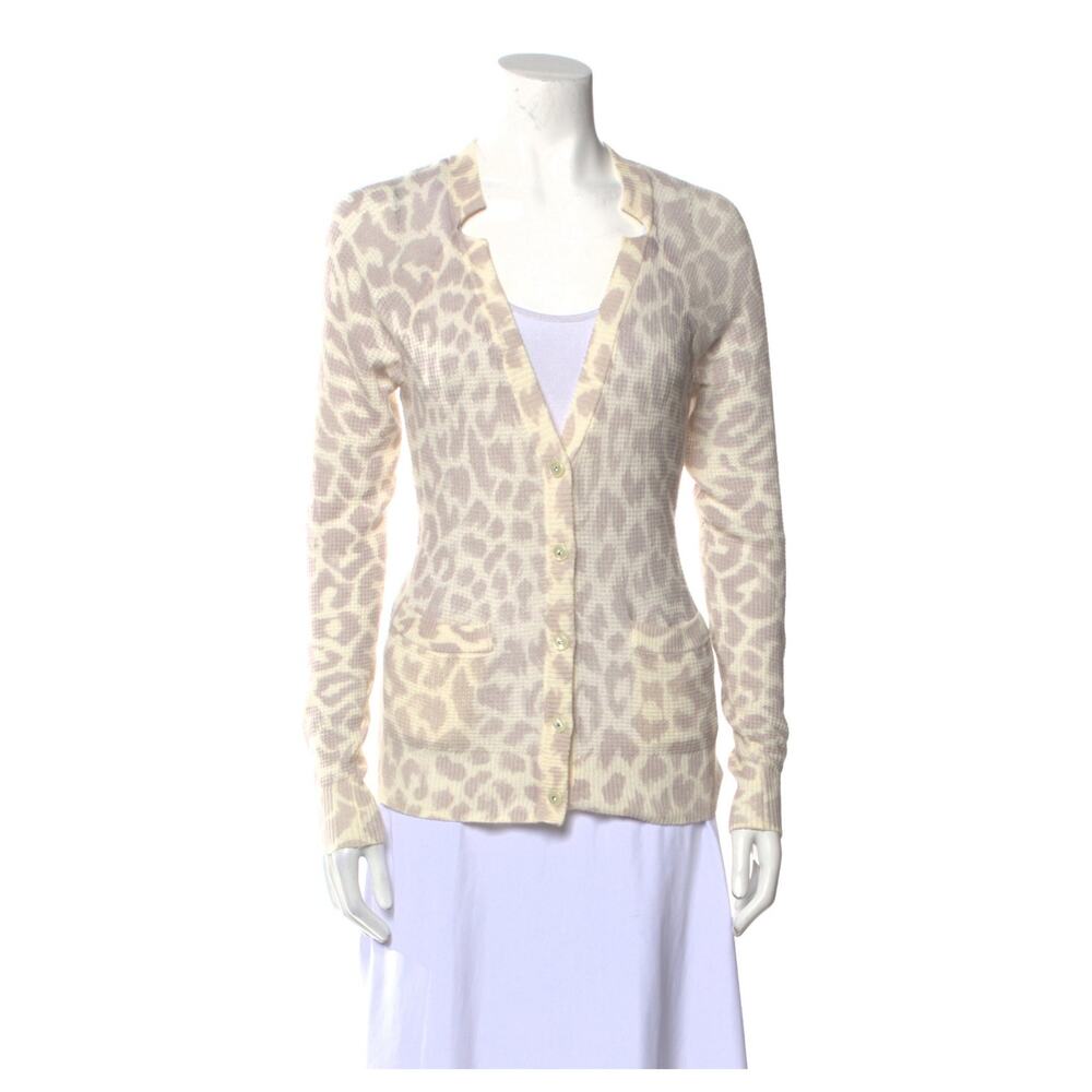 Rebecca Taylor Women's Animal Print V-Neck Lightweight Cardigan Pockets